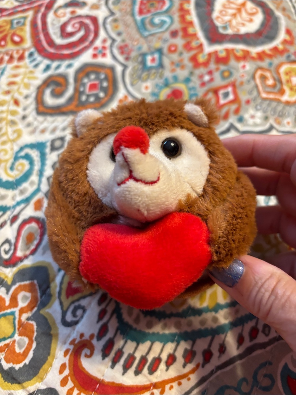 Plush Brown Hedgehog with Red Heart - small stuffed animal
